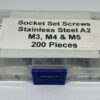 Socket Set Screws - M3, M4 & M5 x various lengths (Stainless Steel A2) - Assorted Pack (200 Pieces)